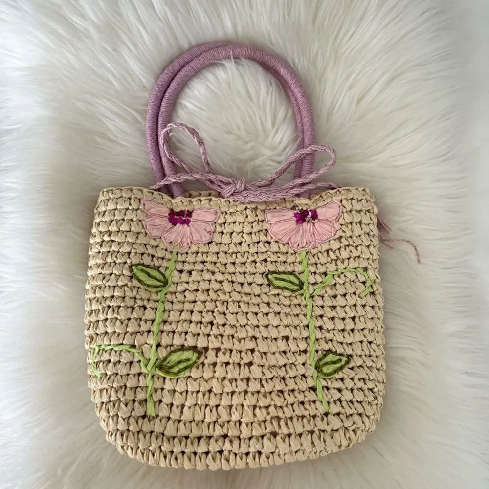 Mini Straw purse floral 